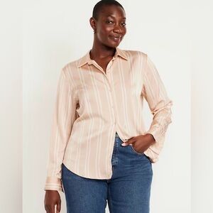 Old Navy Satan Pink and Cream Striped Shirt XXL